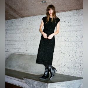 Zara NWT Knit Midi Dress With Metallic Thread, M